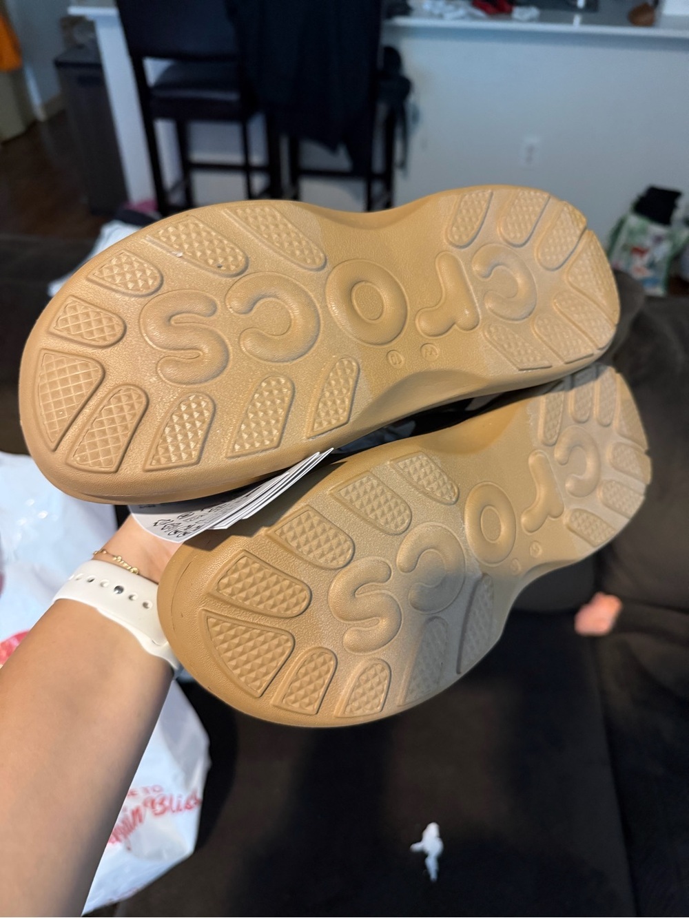 CROCS womens Brown Double-Strap Slide Sandals - Picture 2 of 4